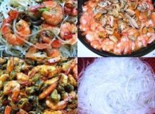 Рецепт диетического салата из морепродуктов с рисовой лапшой
