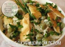 Рецепт салата из курицы с омлетом